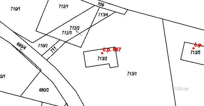 Dobrovice 657 na parcele st. 713/2 v KÚ Dobrovice, Katastrální mapa