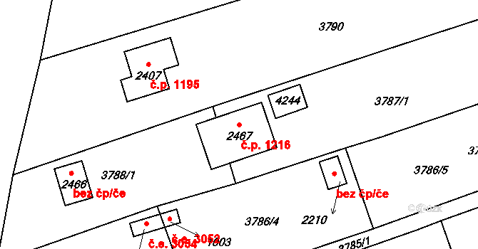 Trhové Sviny 1216 na parcele st. 2467 v KÚ Trhové Sviny, Katastrální mapa