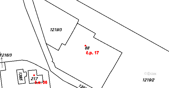 Skrýšov 17, Ratměřice na parcele st. 68 v KÚ Ratměřice, Katastrální mapa