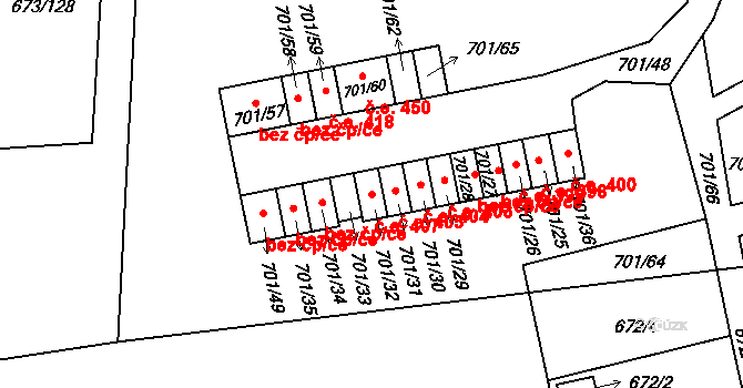 Bystřice 407, Dubí na parcele st. 701/32 v KÚ Dubí-Bystřice, Katastrální mapa