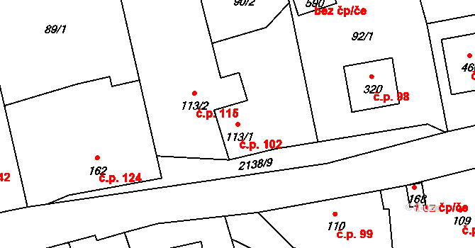 Čechtice 102 na parcele st. 113/1 v KÚ Čechtice, Katastrální mapa