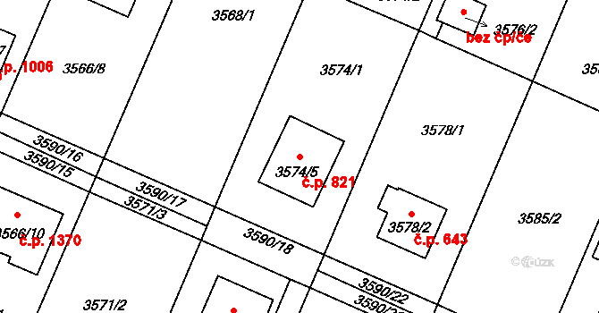 Stará Bělá 821, Ostrava na parcele st. 3574/5 v KÚ Stará Bělá, Katastrální mapa