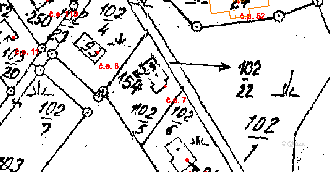 Tři Studně 7 na parcele st. 108 v KÚ Tři Studně, Katastrální mapa