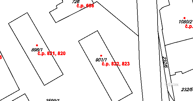 Hranice 822,823 na parcele st. 901/1 v KÚ Hranice u Aše, Katastrální mapa
