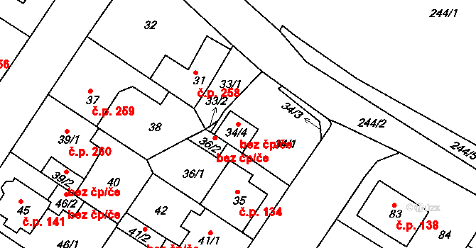 Teplice 43103413 na parcele st. 34/4 v KÚ Prosetice, Katastrální mapa