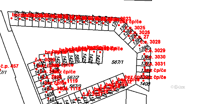 Teplice 45128413 na parcele st. 1427 v KÚ Teplice-Řetenice, Katastrální mapa