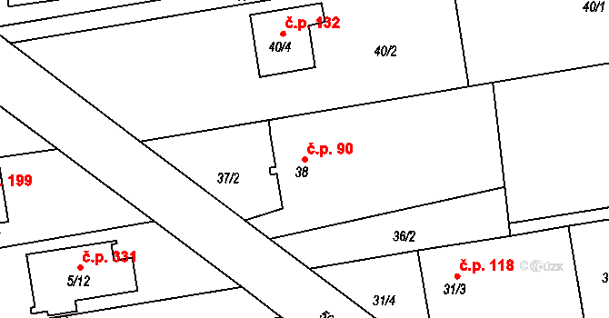 Bobrovníky 90, Hlučín na parcele st. 38 v KÚ Bobrovníky, Katastrální mapa
