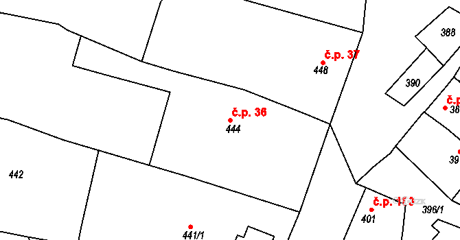 Tupesy 36 na parcele st. 444 v KÚ Tupesy na Moravě, Katastrální mapa