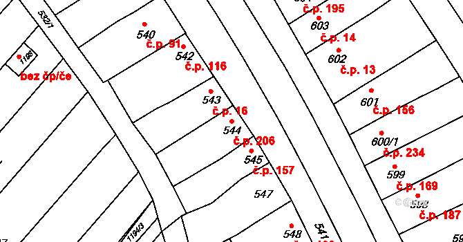 Otnice 206 na parcele st. 544 v KÚ Otnice, Katastrální mapa