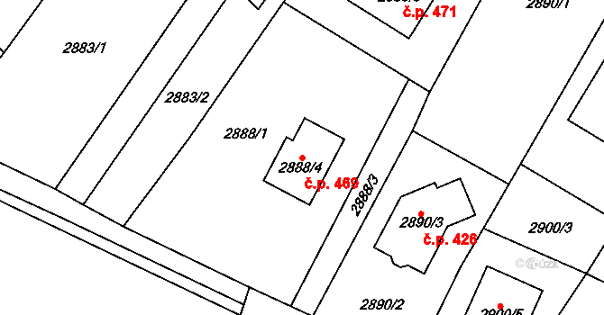 Nosálovice 469, Vyškov na parcele st. 2888/4 v KÚ Vyškov, Katastrální mapa