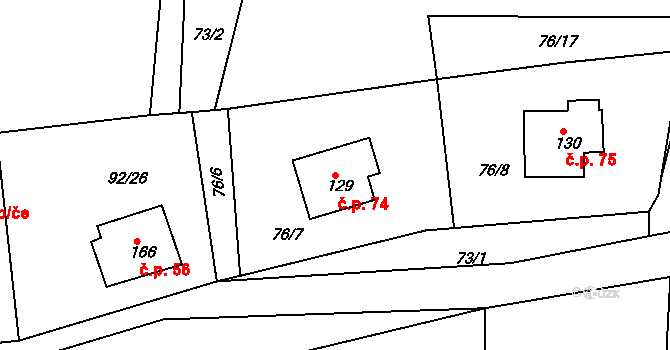 Vortová 74 na parcele st. 129 v KÚ Vortová, Katastrální mapa