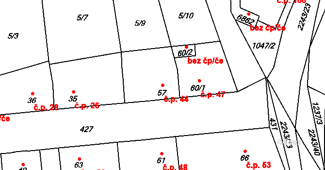 Beroun-Jarov 44, Beroun na parcele st. 57 v KÚ Jarov u Berouna, Katastrální mapa