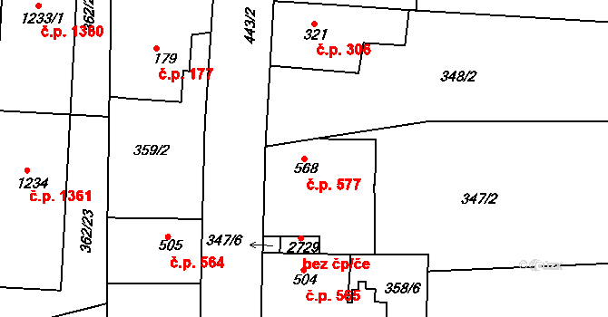 Neratovice 577 na parcele st. 568 v KÚ Neratovice, Katastrální mapa