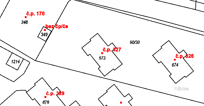 Nučice 327 na parcele st. 673 v KÚ Nučice u Rudné, Katastrální mapa
