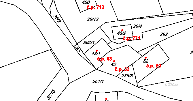 Velké Přílepy 83 na parcele st. 43/1 v KÚ Kamýk u Velkých Přílep, Katastrální mapa