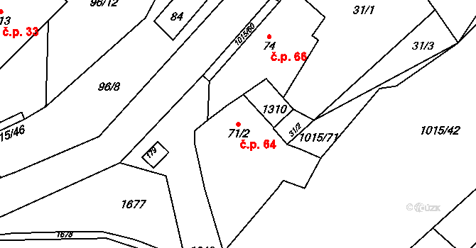 Drahotín 64 na parcele st. 71/2 v KÚ Drahotín, Katastrální mapa
