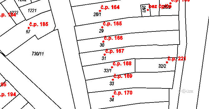 Broumov 167 na parcele st. 31 v KÚ Broumov, Katastrální mapa