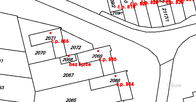 Mohelnice 865 na parcele st. 2069 v KÚ Mohelnice, Katastrální mapa