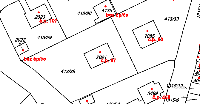 Horní Brána 97, Český Krumlov na parcele st. 2021 v KÚ Český Krumlov, Katastrální mapa