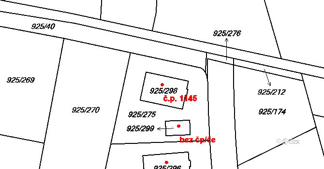 Srubec 1145 na parcele st. 925/298 v KÚ Srubec, Katastrální mapa