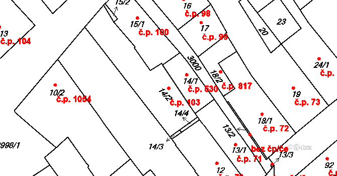 Rychnov nad Kněžnou 103 na parcele st. 14/2 v KÚ Rychnov nad Kněžnou, Katastrální mapa