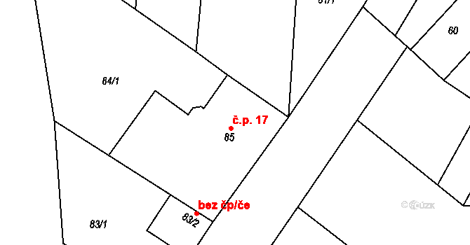 Blazice 17 na parcele st. 85 v KÚ Blazice, Katastrální mapa
