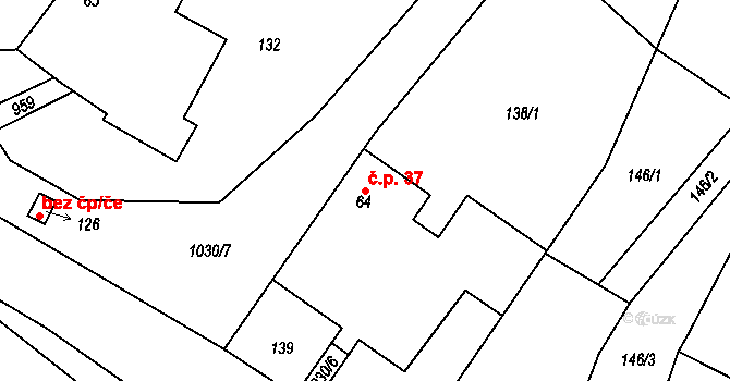 Dzbel 37 na parcele st. 64 v KÚ Dzbel, Katastrální mapa