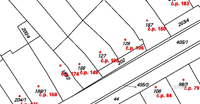 Vrbátky 105 na parcele st. 127 v KÚ Vrbátky, Katastrální mapa