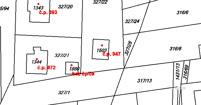 Starý Plzenec 947 na parcele st. 1503 v KÚ Starý Plzenec, Katastrální mapa