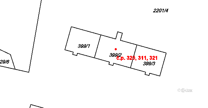 Hroznětín 311,320,321 na parcele st. 399/2 v KÚ Hroznětín, Katastrální mapa