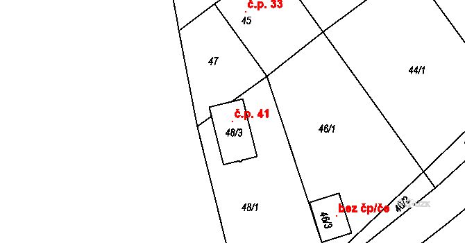 Žhery 41, Klučov na parcele st. 48/3 v KÚ Žhery, Katastrální mapa
