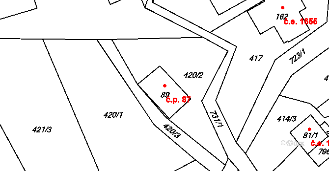 Bedřichov 87 na parcele st. 89 v KÚ Bedřichov u Jablonce nad Nisou, Katastrální mapa