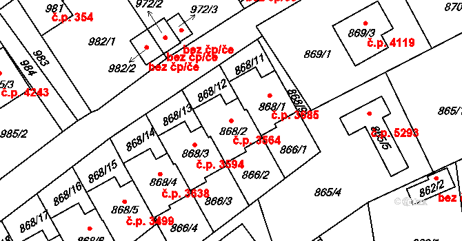 Mšeno nad Nisou 3564, Jablonec nad Nisou na parcele st. 868/2 v KÚ Mšeno nad Nisou, Katastrální mapa