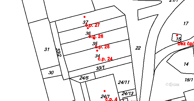 Sasov 24, Jihlava na parcele st. 34 v KÚ Sasov, Katastrální mapa