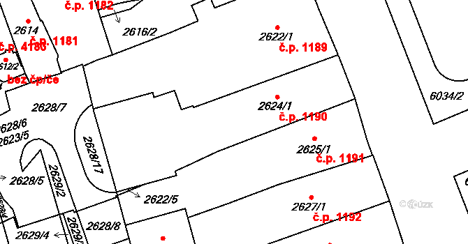 Jihlava 1190 na parcele st. 2624/1 v KÚ Jihlava, Katastrální mapa