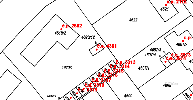 Jihlava 4361 na parcele st. 4620/12 v KÚ Jihlava, Katastrální mapa