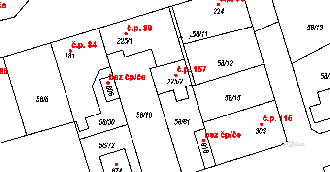 Louňovice 157 na parcele st. 225/2 v KÚ Louňovice, Katastrální mapa