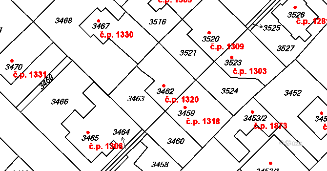 Roztoky 1320 na parcele st. 3462 v KÚ Žalov, Katastrální mapa
