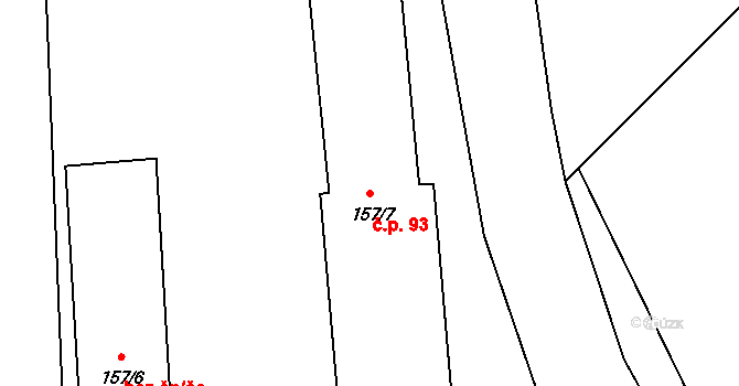 Provodín 93 na parcele st. 157/7 v KÚ Provodín, Katastrální mapa