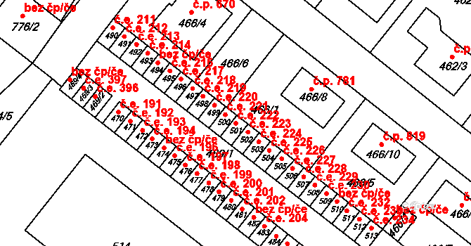 Veverská Bítýška 222 na parcele st. 501 v KÚ Veverská Bítýška, Katastrální mapa
