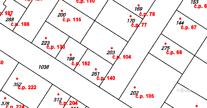 Humny 104, Pchery na parcele st. 203 v KÚ Pchery, Katastrální mapa
