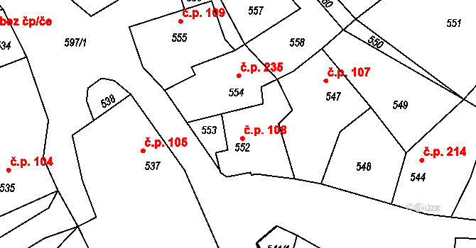 Stonařov 108 na parcele st. 552 v KÚ Stonařov, Katastrální mapa