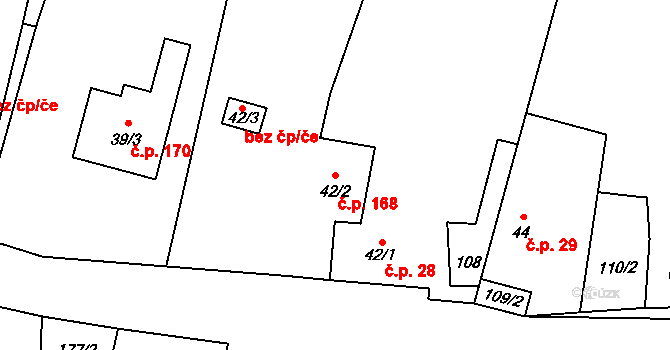Sosnová 168 na parcele st. 42/2 v KÚ Sosnová, Katastrální mapa