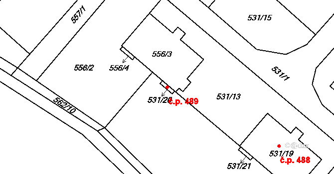 Krmelín 489 na parcele st. 531/20 v KÚ Krmelín, Katastrální mapa