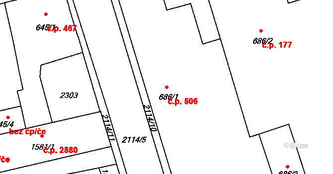 Šumperk 506 na parcele st. 686/1 v KÚ Šumperk, Katastrální mapa