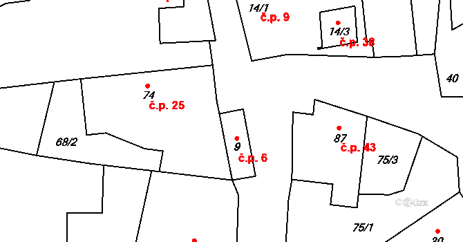 Arnoštovice 6, Heřmaničky na parcele st. 9 v KÚ Arnoštovice, Katastrální mapa