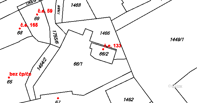 Jiřín 133, Bystřice na parcele st. 66/2 v KÚ Ouběnice u Votic, Katastrální mapa