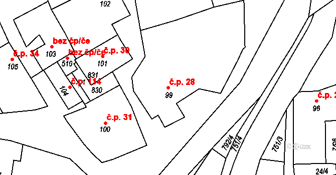 Sedlec 28, Sedlec-Prčice na parcele st. 99 v KÚ Sedlec u Votic, Katastrální mapa