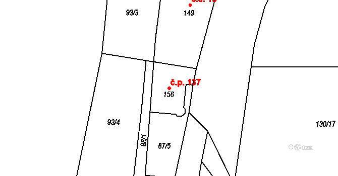 Labuť 137, Staré Sedliště na parcele st. 156 v KÚ Labuť, Katastrální mapa