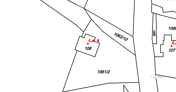 Prostiboř 4 na parcele st. 108 v KÚ Prostiboř, Katastrální mapa